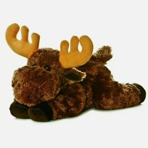 Aurora Laying Moose Plush Beenie Stuffed Animal Toy Brown Snuggly Soft 12" EUC